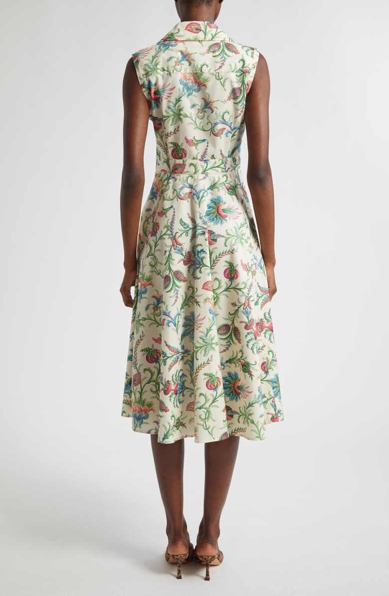 Etro Floral Sleeveless Cotton Midi Dress, Alternate, color, Print On White Base