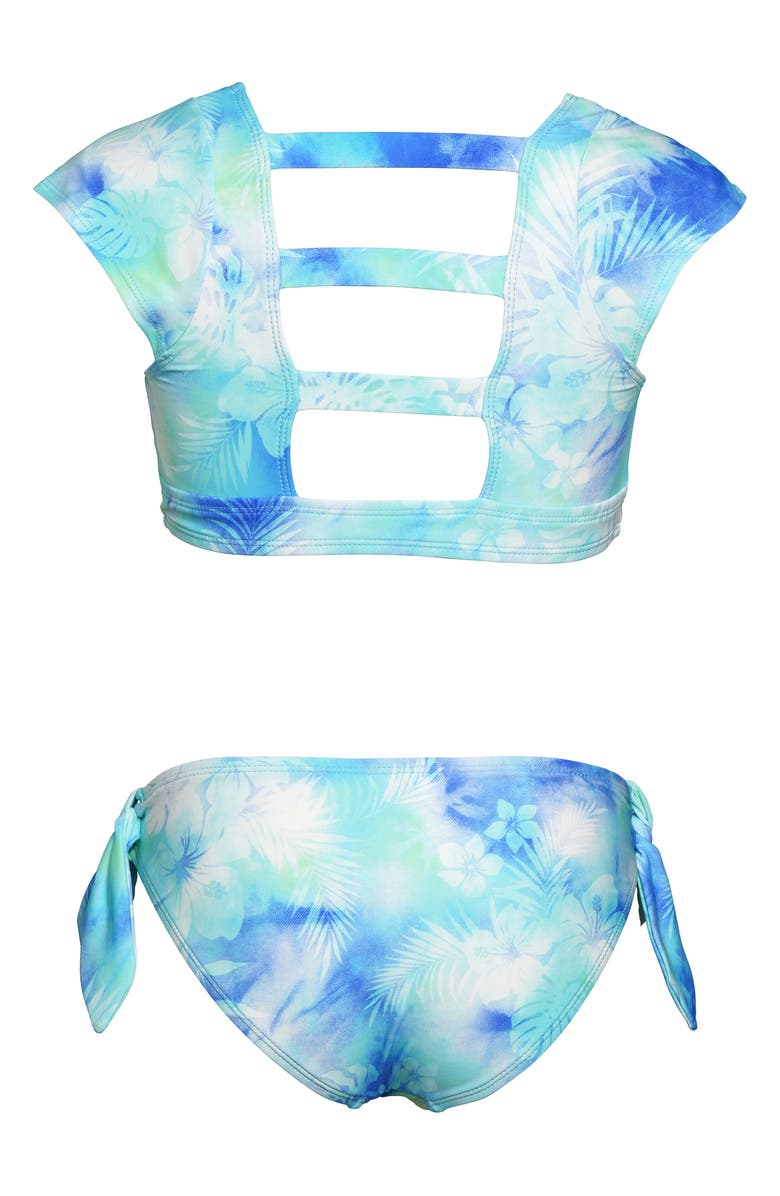 Hobie Kids' Cap Sleeve Two-Piece Swimsuit, Alternate, color, Blue Hawaii