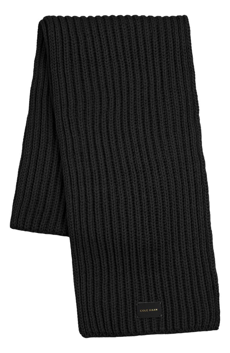 Cole Haan Chunky Knit Scarf, Alternate, color, Caviar