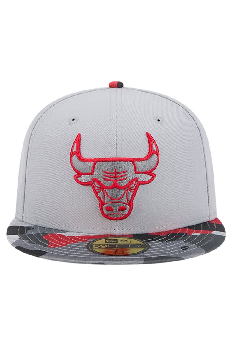 Men's New Era Gray Chicago Bulls Active Color Camo Visor 59FIFTY Fitted Hat, Alternate, color, Gray