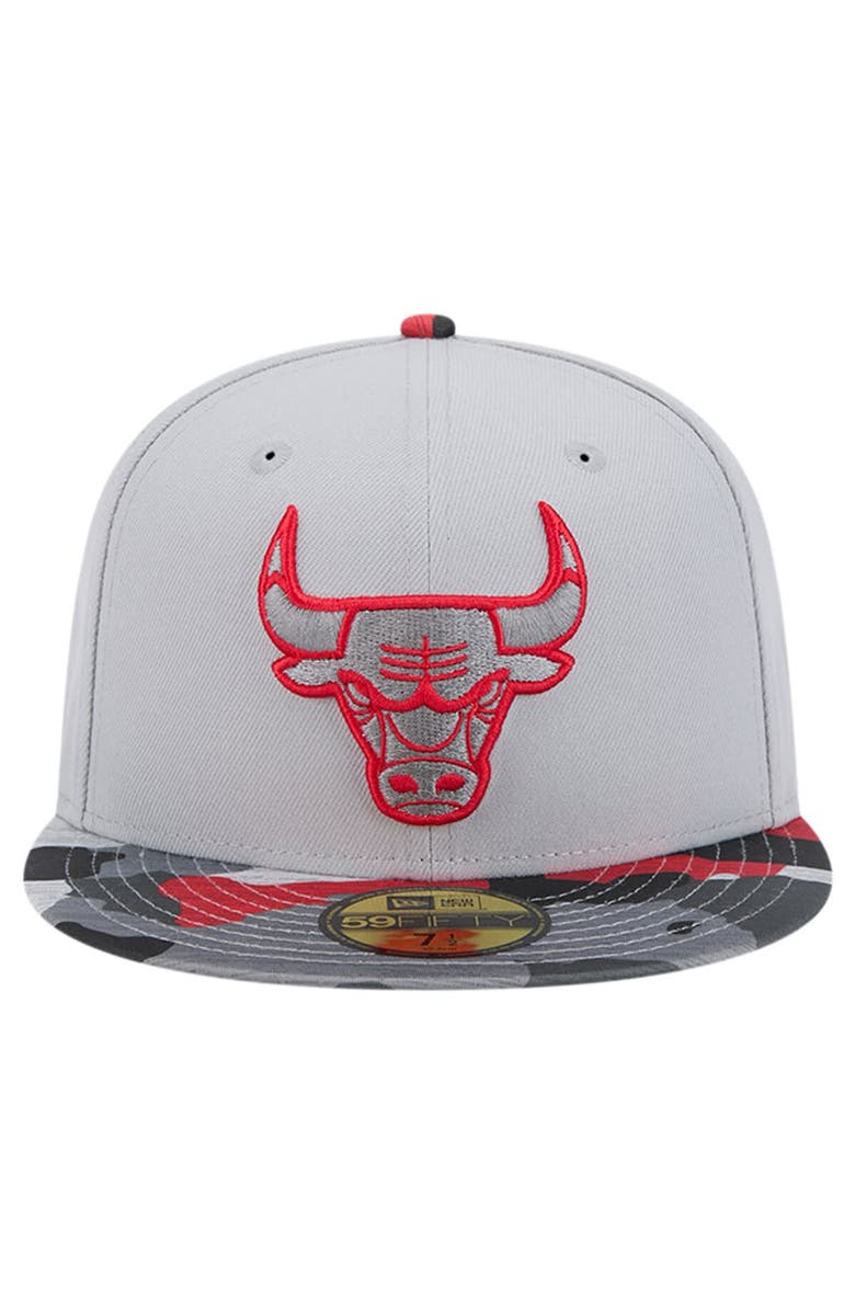 New Era Men's New Era Gray Chicago Bulls Active Color Camo Visor 59FIFTY Fitted Hat, Alternate, color,