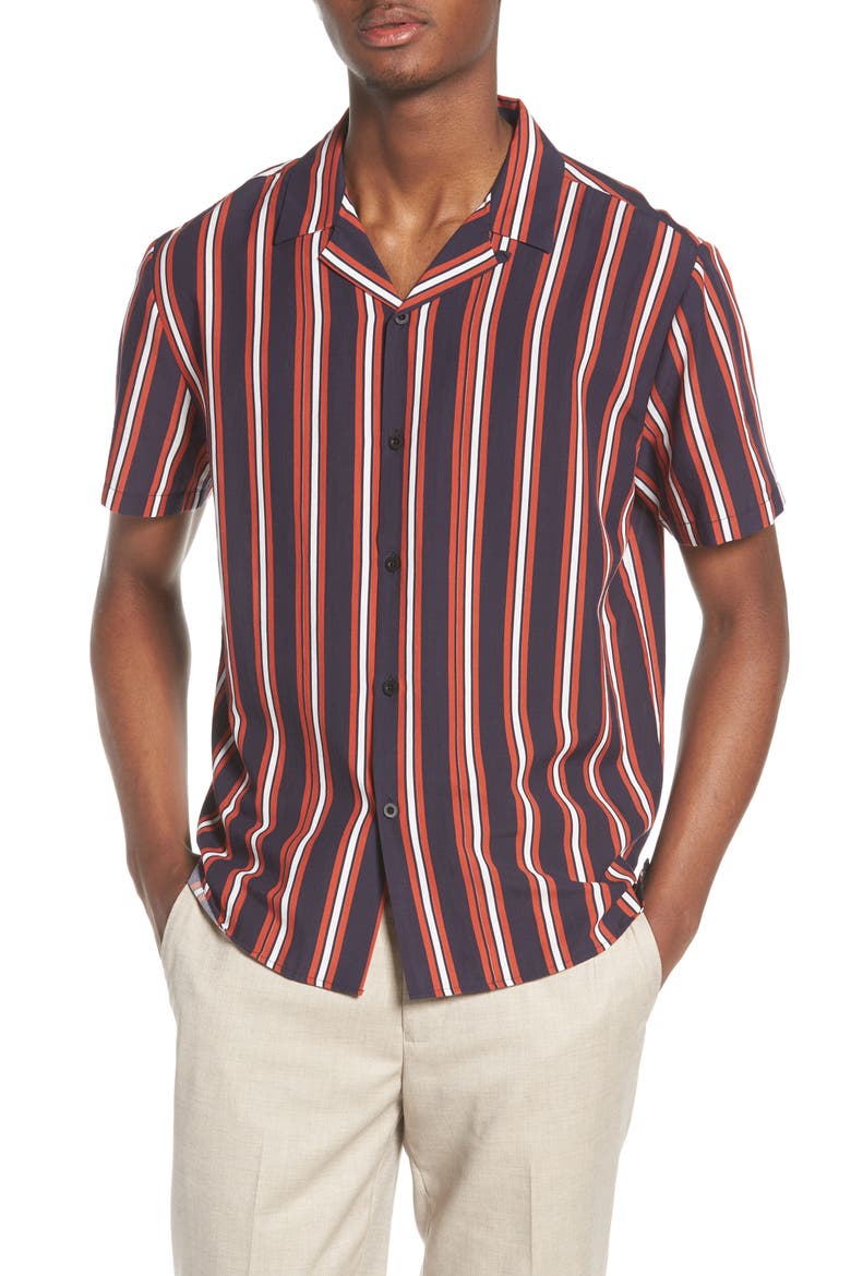 Stripe Camp Shirt, Main, color, NAVY MULTI