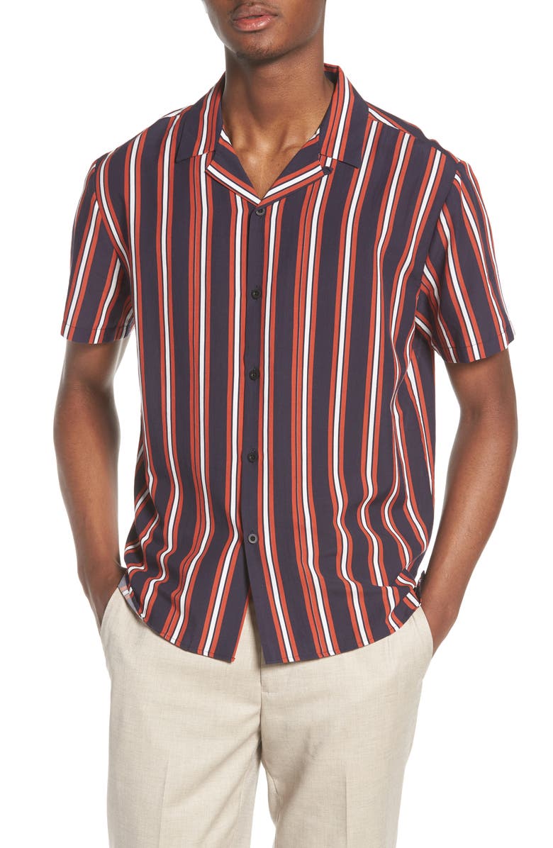 Topman Stripe Camp Shirt, Main, color, 