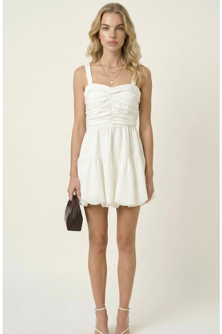Ruched Sweetheart Flared Mini Dress, Main, color, White / Ivory