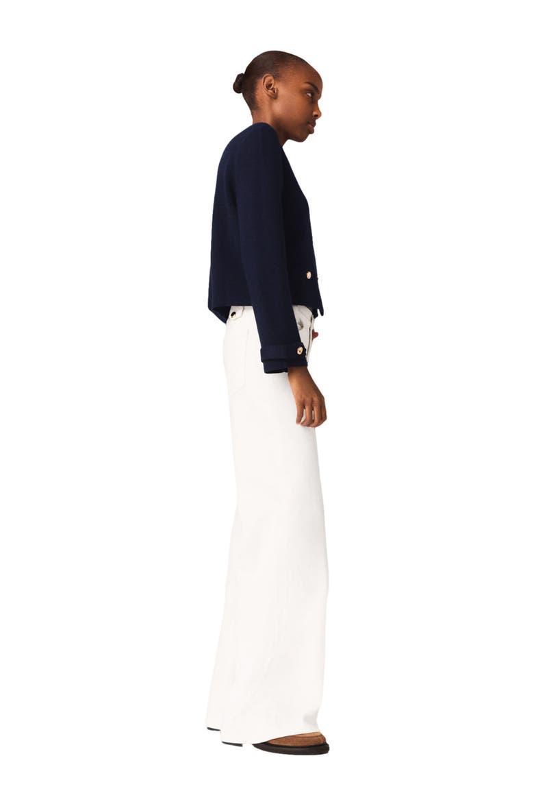 Detachable embroidered collar cardi, Alternate, color, Navy