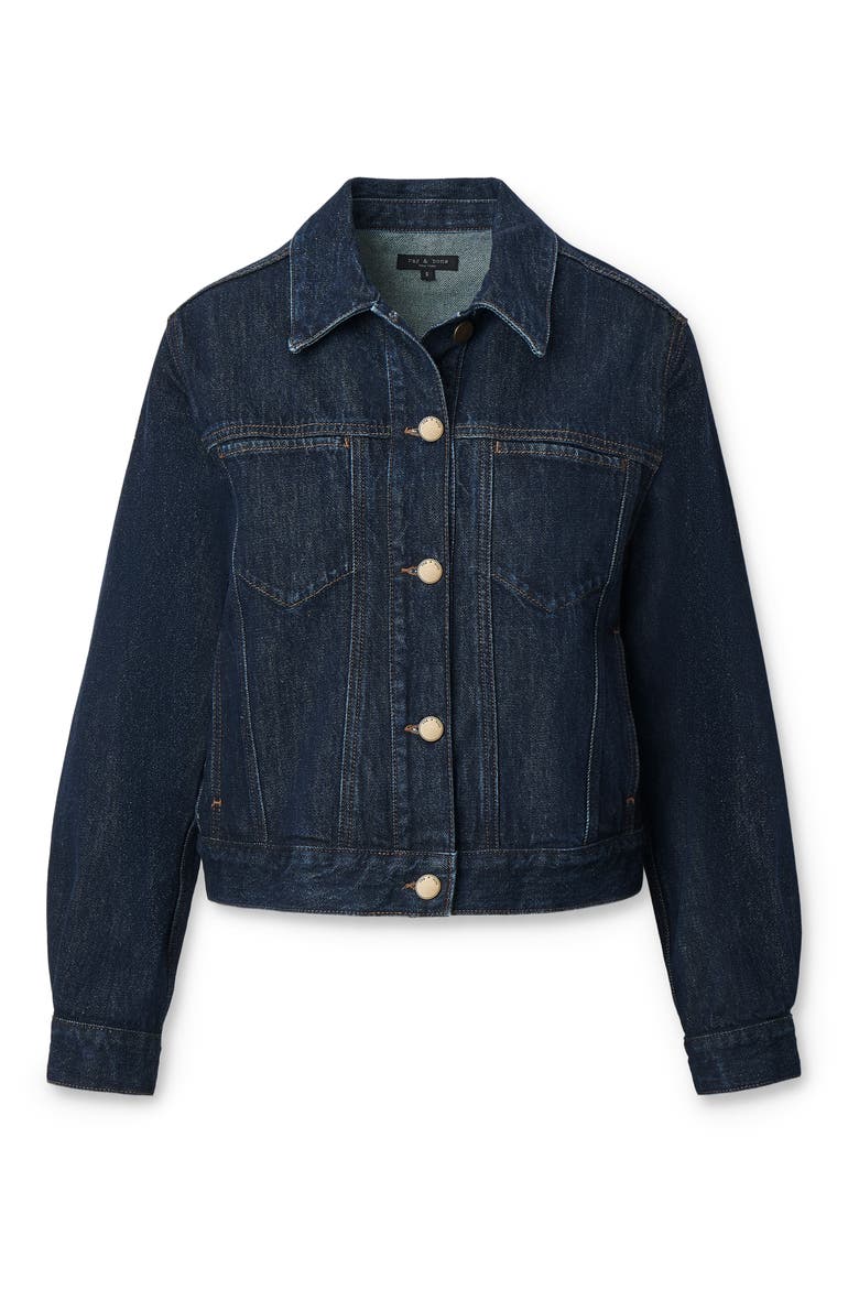 Marie Denim Trucker Jacket, Alternate, color, DARK RINSE