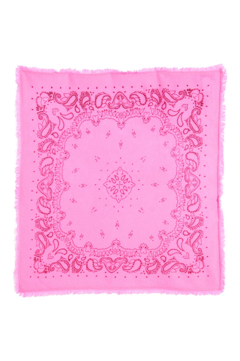 Wool & Cashmere Fringe Bandana, Alternate, color, PINK STAR- BURGUNDY