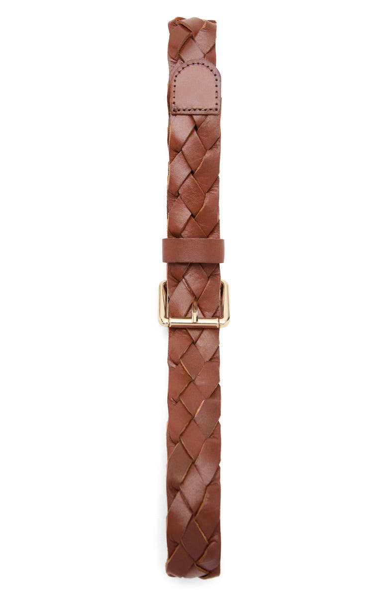 MANGO Starring Hailey Bieber Braided Leather Belt, Alternate, color, Brown