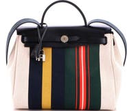 Pre-Owned Hermes Herbag Zip Rayures d'Equipage Toile and Leather 31