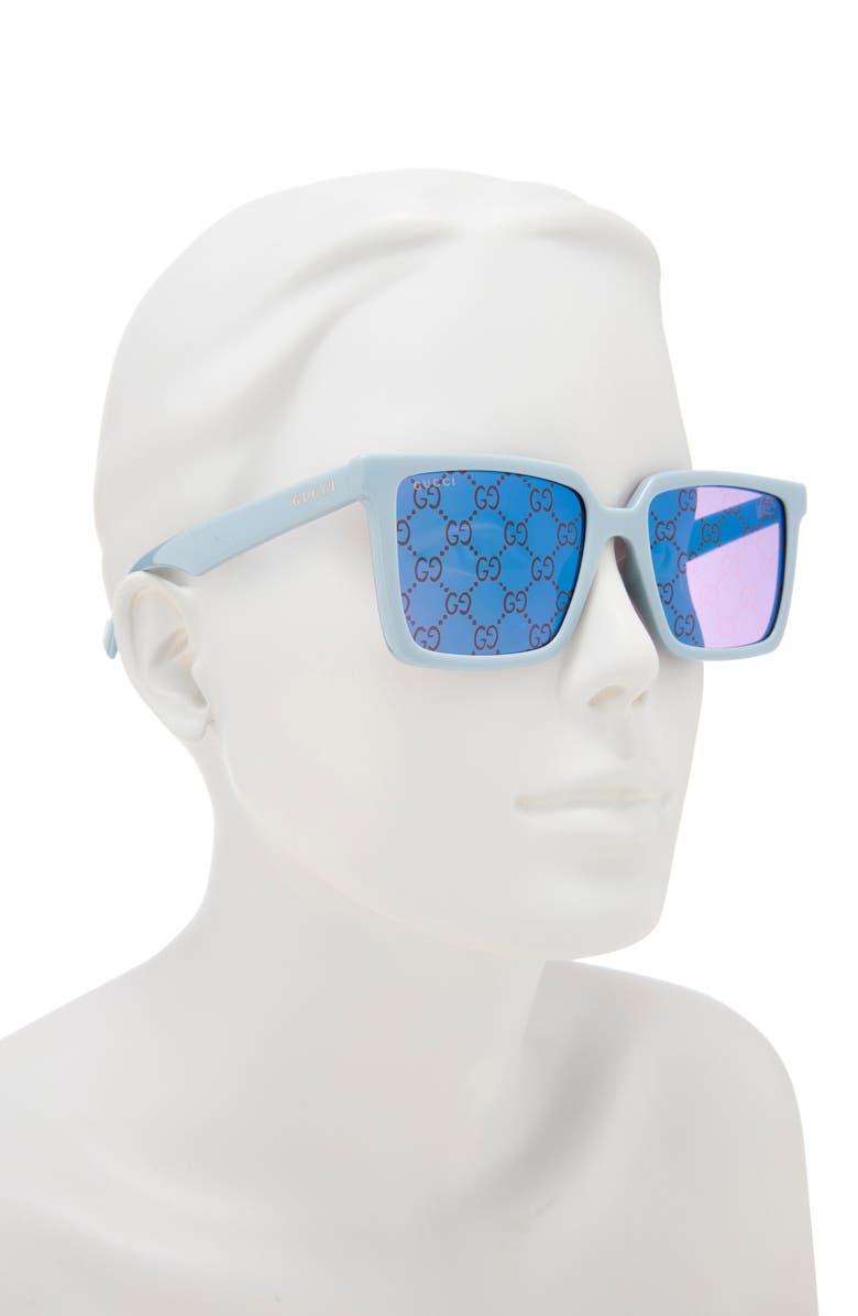Gucci Logo Square Sunglasses, 55mm, Alternate, color, Light Blue Light Blue Violet