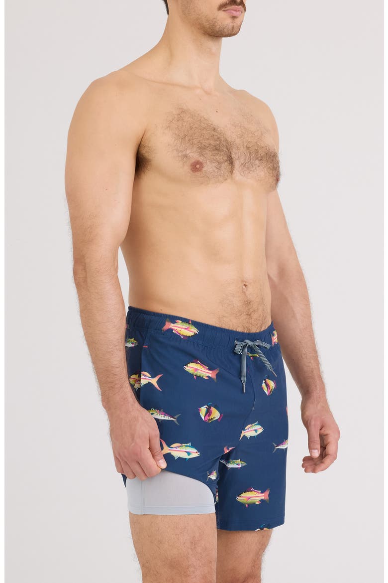 Oh Buoy 2N1 7-Inch Volley Swim Trunks, Alternate, color, GULF FISH-DARK DENIM