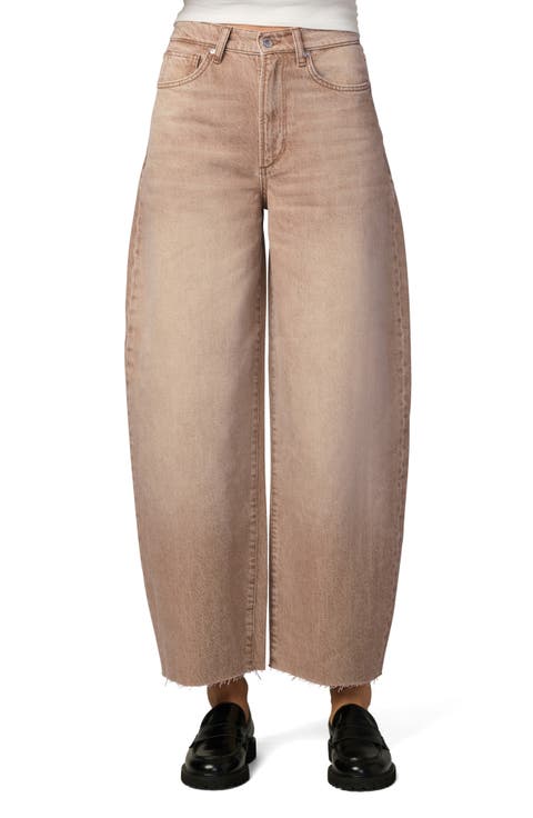The Billie Raw Hem Crop Barrel Jeans (Washed Tannin)