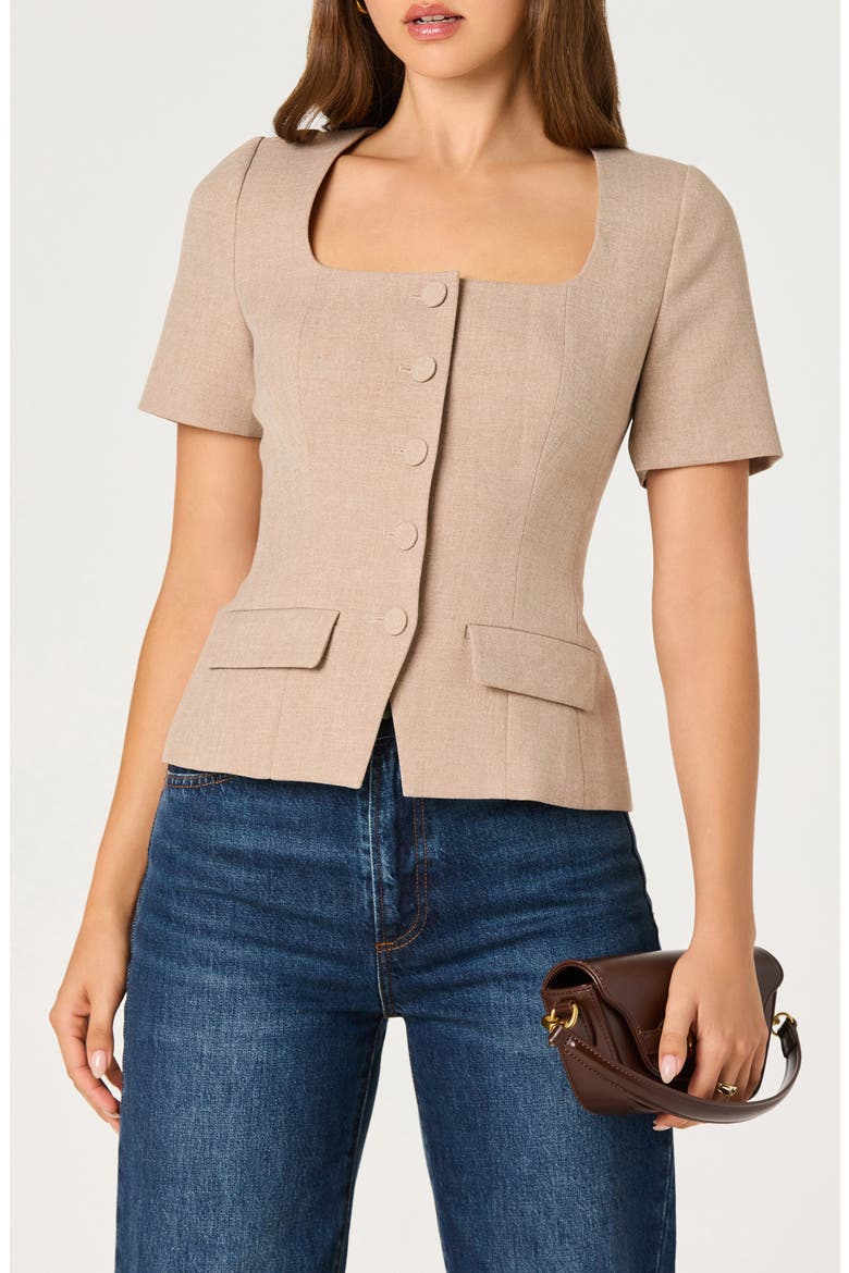 Square Neck Short Sleeve Jacket, Main, color, TAUPE