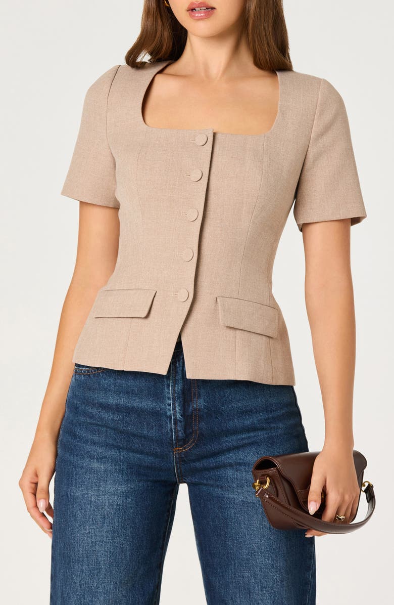 ASTR the Label Square Neck Short Sleeve Jacket, Main, color, Taupe