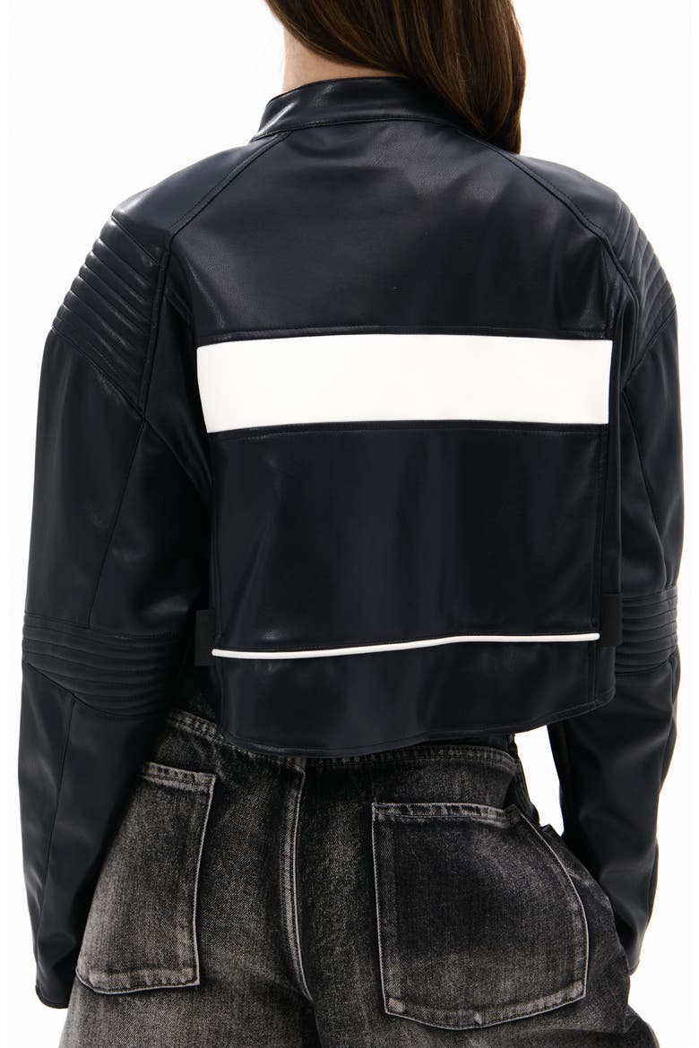 Crop Faux Leather Racing Jacket, Alternate, color, BLACK