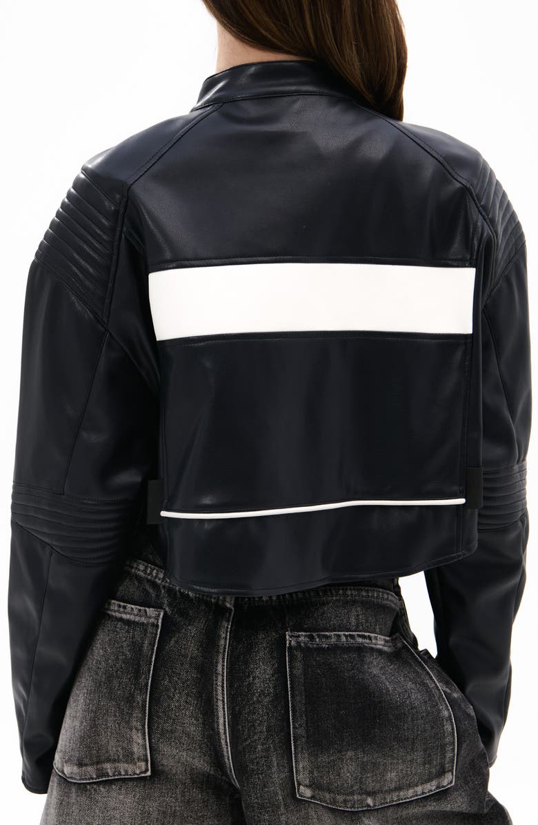 AZALEA WANG Crop Faux Leather Racing Jacket, Alternate, color, Black