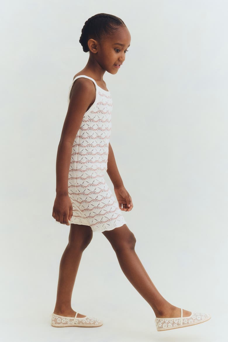 Crochet-look Strappy Dress, Alternate, color, White/pink striped