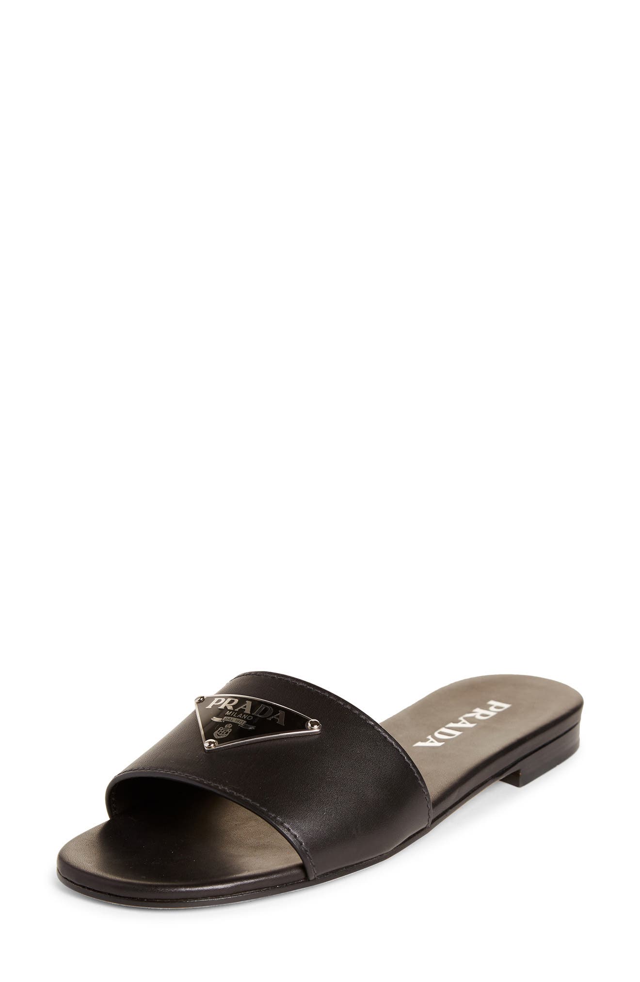 Prada Triangle Logo Slide Sandal, Main, color, 