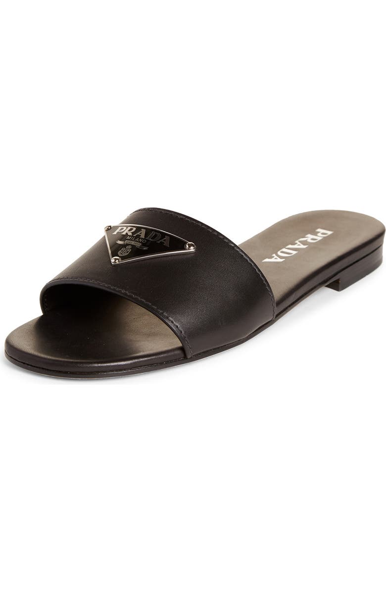 Prada Triangle Logo Slide Sandal, Main, color,