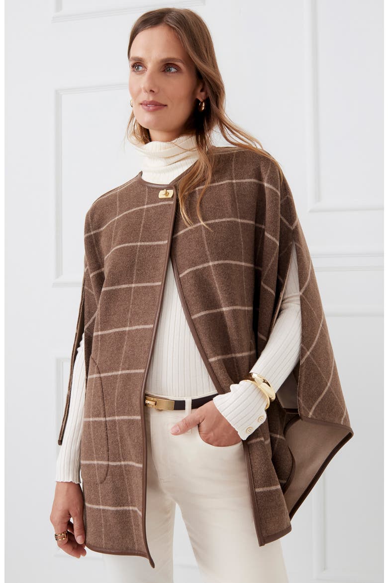 Winifred Wool Blend Plaid Cape, Alternate, color, BROWN/CREAM