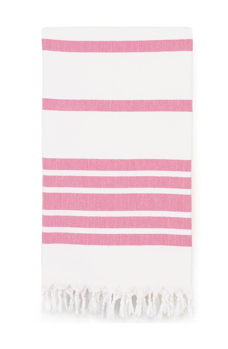Linum Home Textiles 100% Turkish Cotton Herringbone Pestemal Beach Towel - Pink & White, Alternate, color,