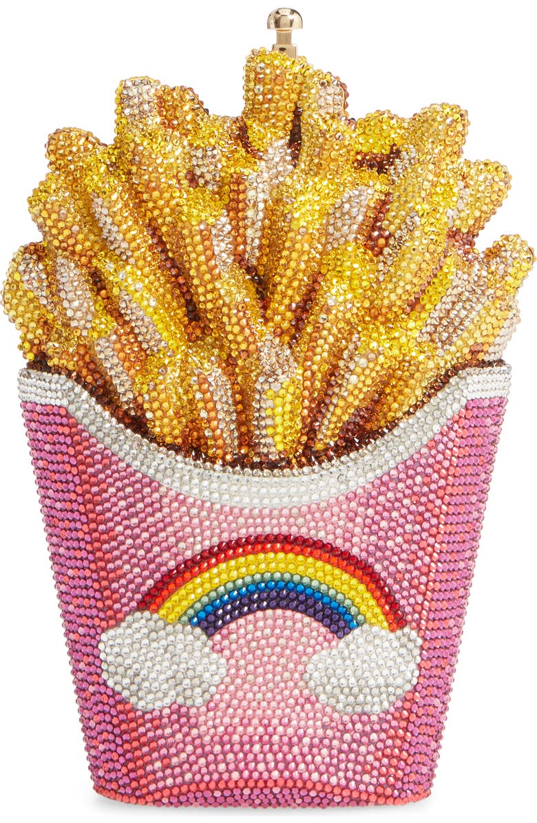 Judith Leiber Rainbow Fries Crystal Embellished Clutch, Main, color,