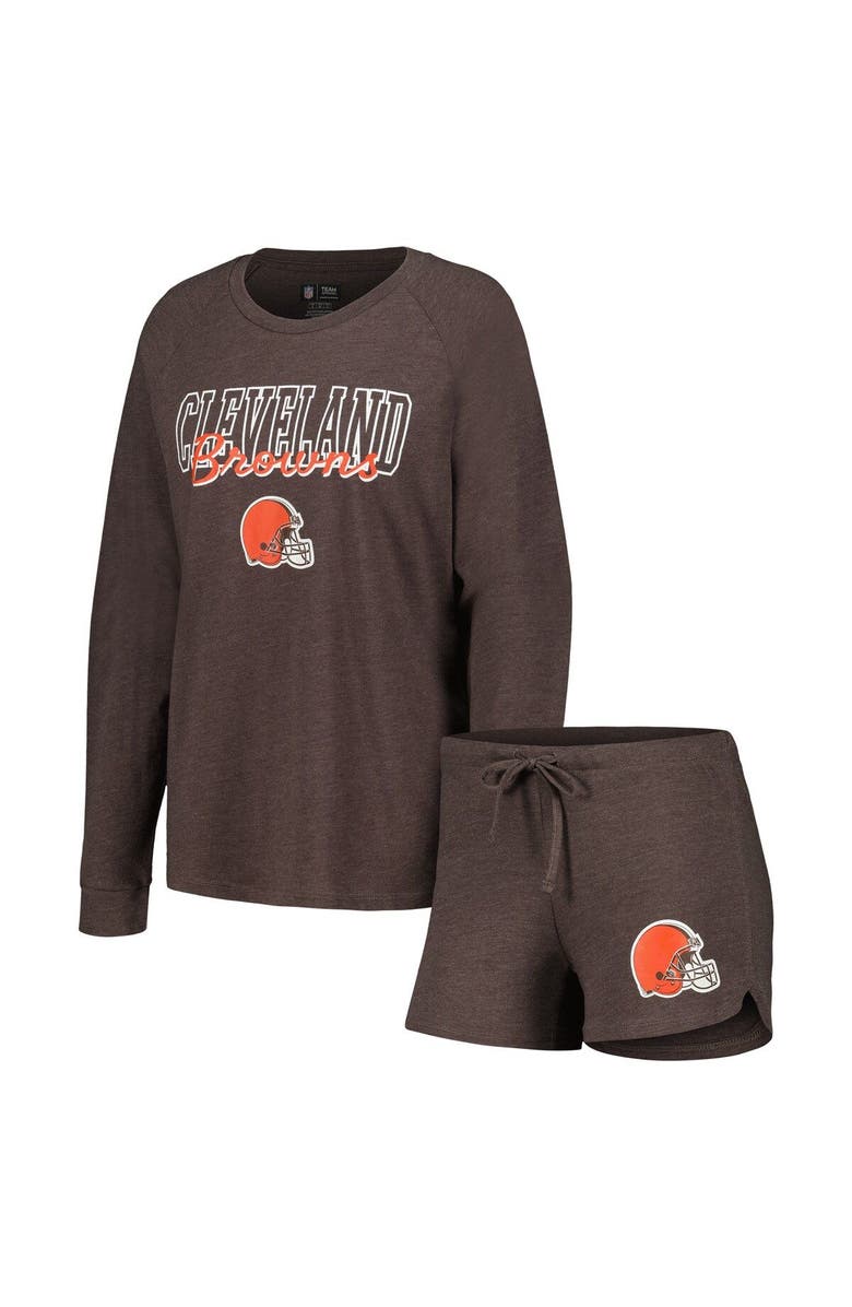 CONCEPTS SPORT Women's Concepts Sport Brown Cleveland Browns Meter Knit Long Sleeve Raglan Top & Shorts Sleep Set, Main, color, 