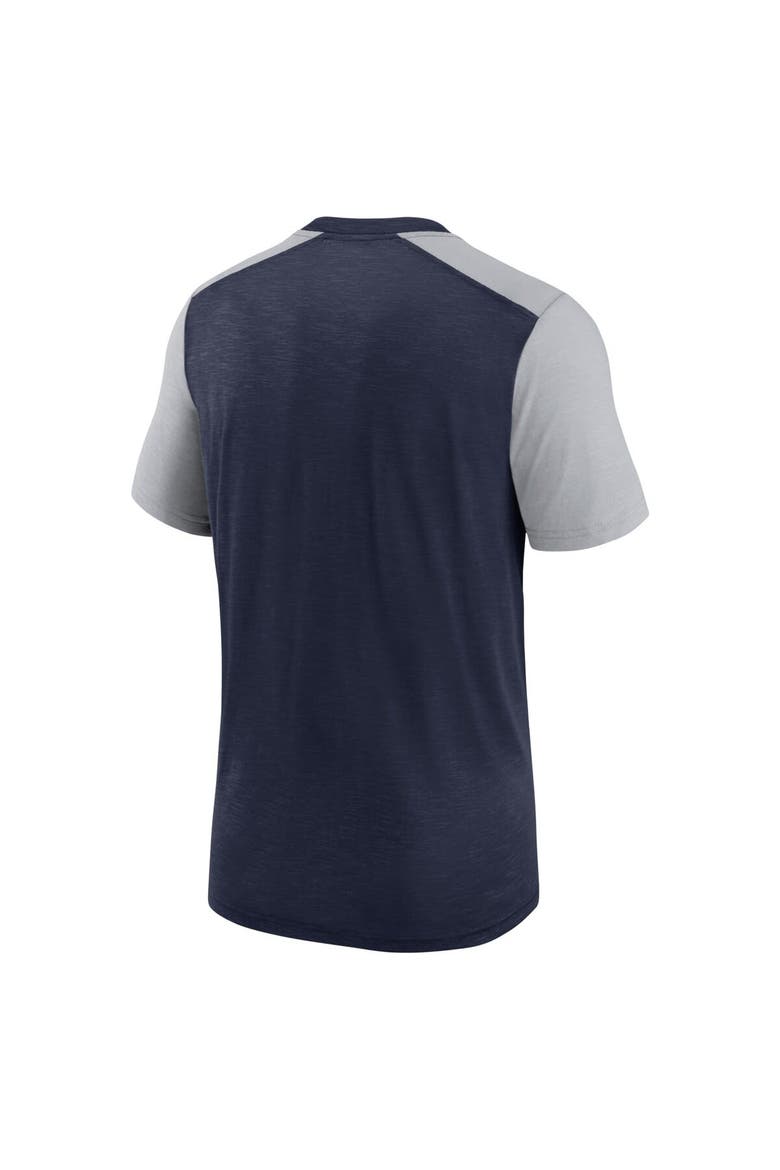 Men's Nike Heathered College Navy/Heathered Gray Seattle Seahawks Color Block Team Name T-Shirt, Alternate, color, Heather Navy