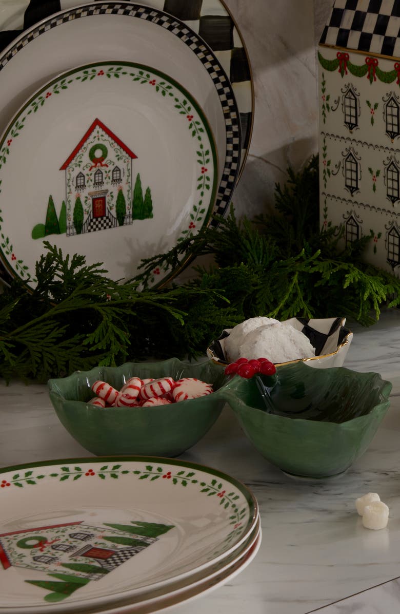 MACKENZIE CHILDS Holly Village Set of 4 Dessert Plates, Alternate, color, White