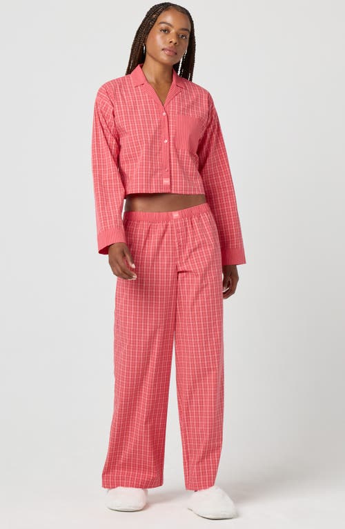 Florence By Mills Micro Plaid Wide Leg Pants In Pink