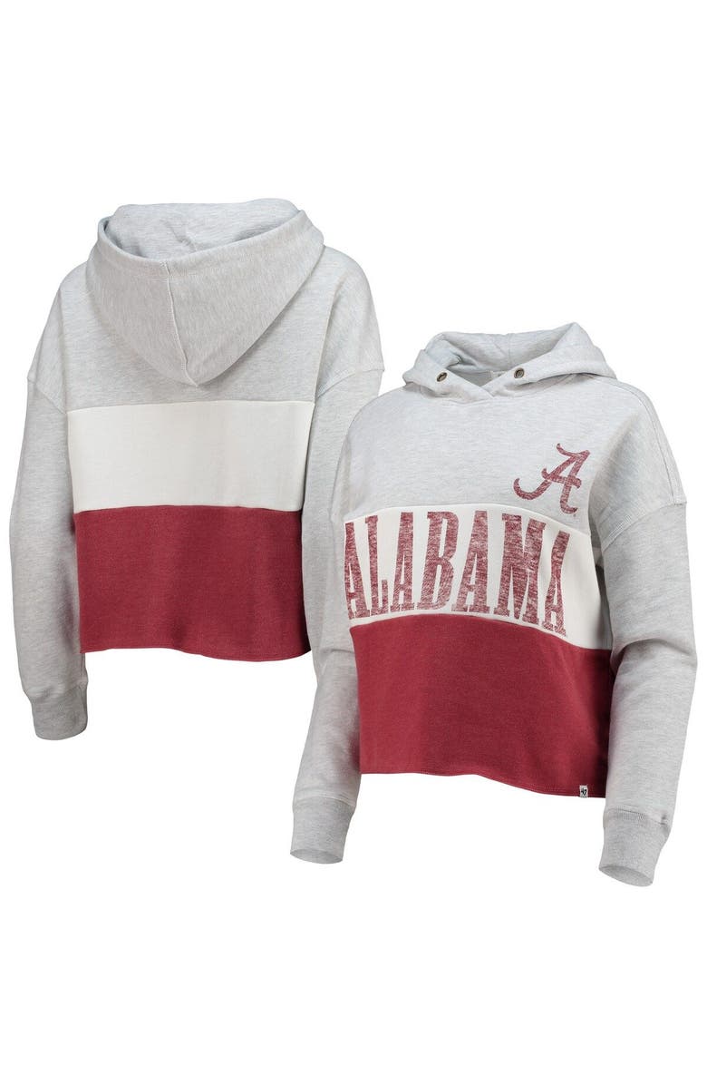 '47 Women's '47 Heathered Gray/Heathered Crimson Alabama Crimson Tide Lizzy Colorblocked Cropped Pullover Hoodie, Main, color, 