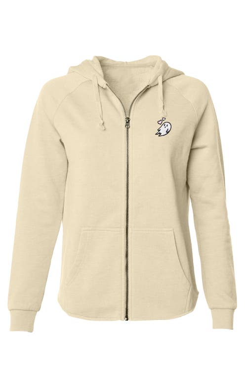 Dalix Heartly Ghost Zip Fleece Hoodie In Bone