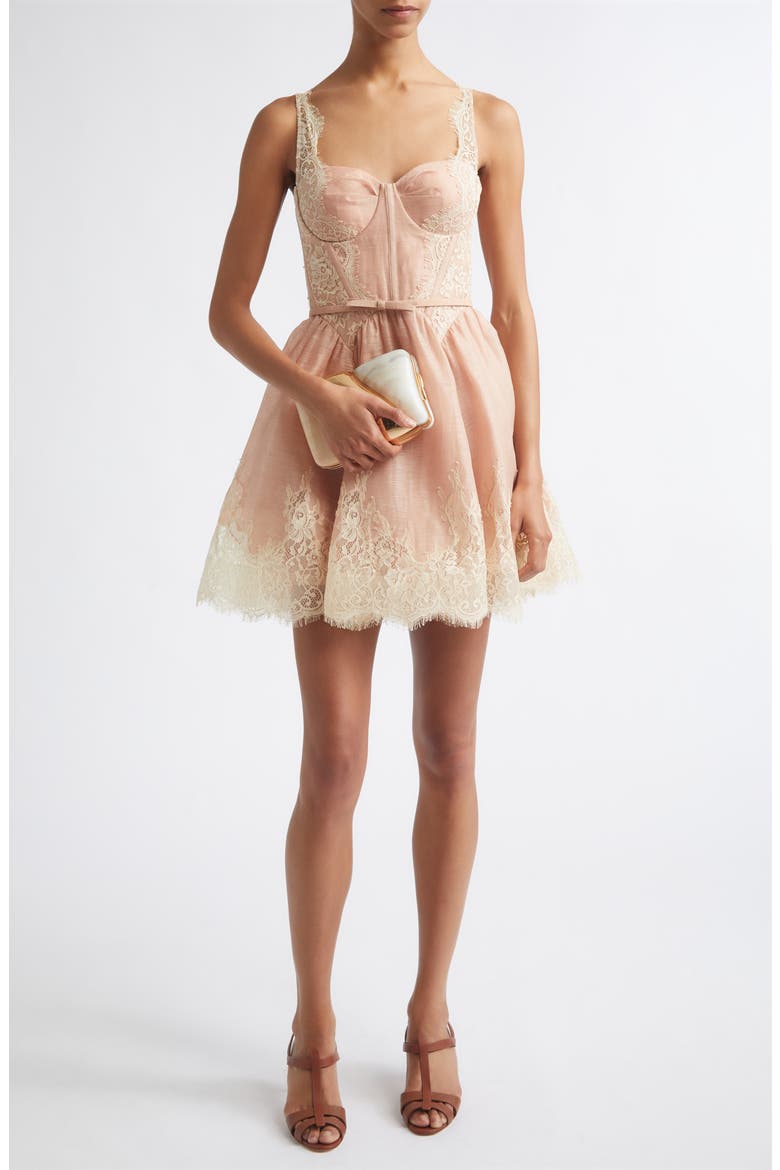 Valiant Lace Trim Corset Minidress, Main, color, LIGHT PINK
