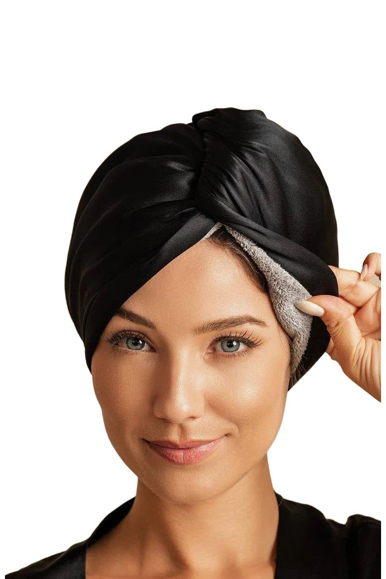 Pure Silk Hair Towel Wrap, Alternate, color, Black