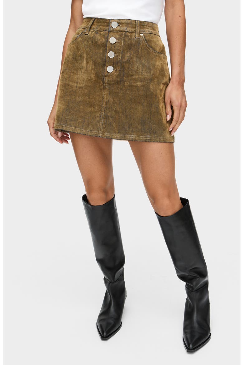 Corrie Flock Velvet Denim A-Line Skirt, Main, color, YELLOW