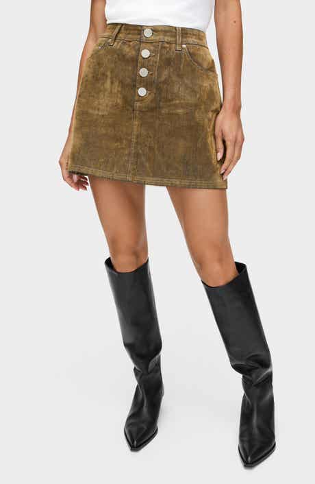 ALIGNE Corrie Flock Velvet Denim A-Line Skirt