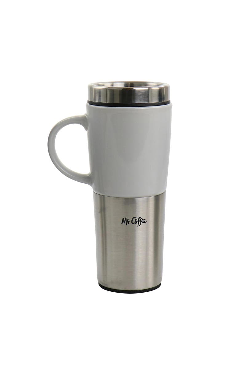 Mr. Coffee Travertine 16 oz Stoneware & Stainless Steel Travel Mug with Lid set of 3 Assorted, Alternate, color, Blue