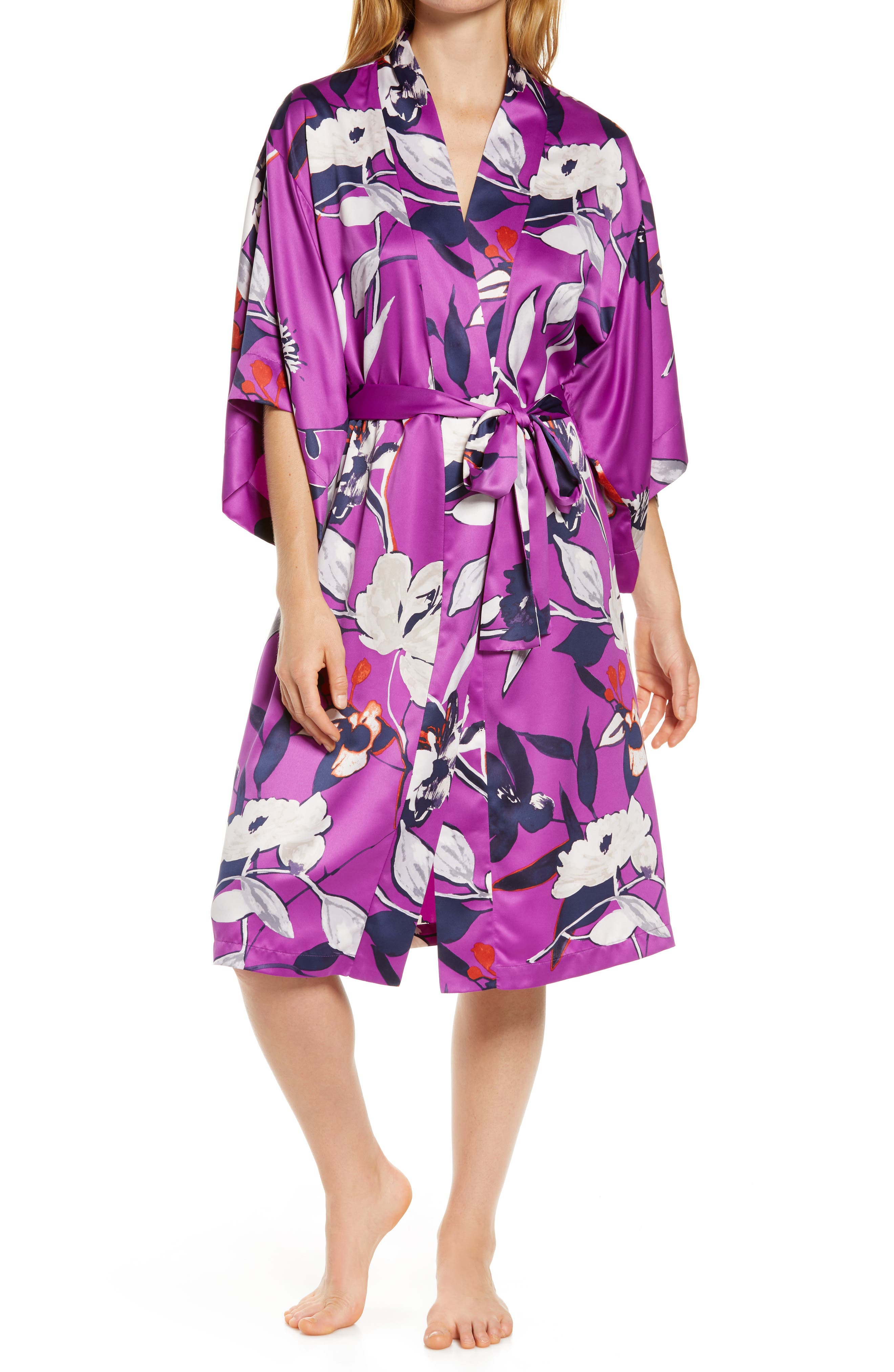 Natori Odessa Floral Print Satin Robe (Women) | Nordstromrack
