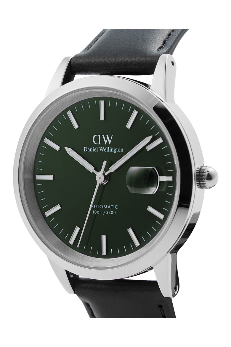 Iconic Automatic Leather Strap Watch, 40mm, Alternate, color, SILVER