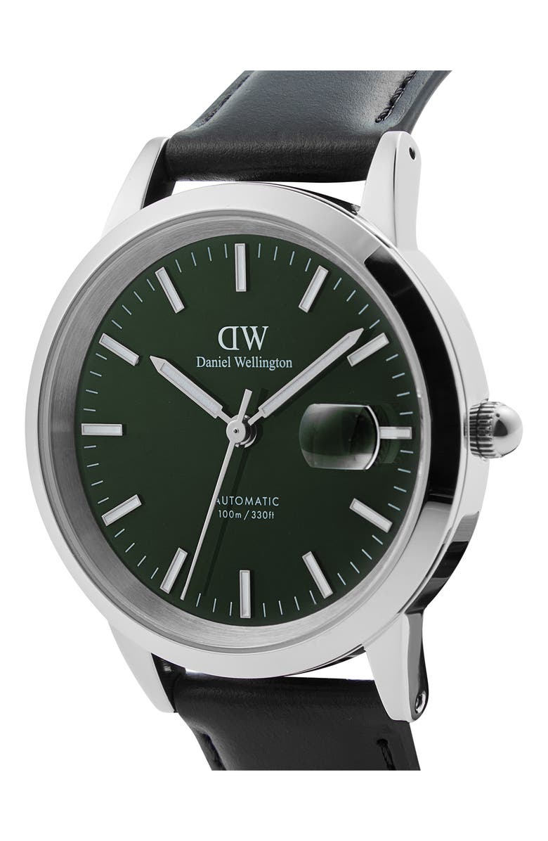 Daniel Wellington Iconic Automatic Leather Strap Watch, 40mm, Alternate, color, Silver