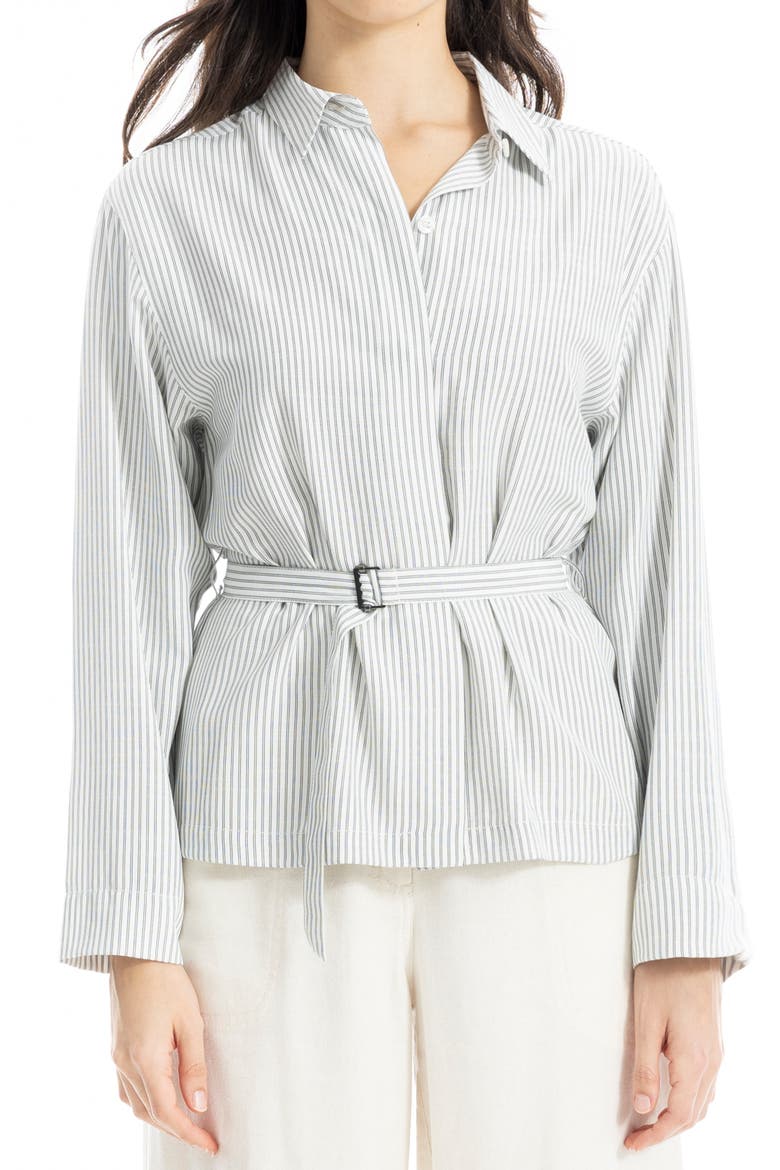 Stripe Belted Button-Up Shirt, Main, color, IVORY/ BLACK TWIN STRIPE