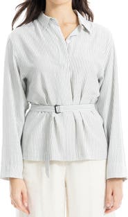 MAX STUDIO Stripe Belted Button-Up Shirt