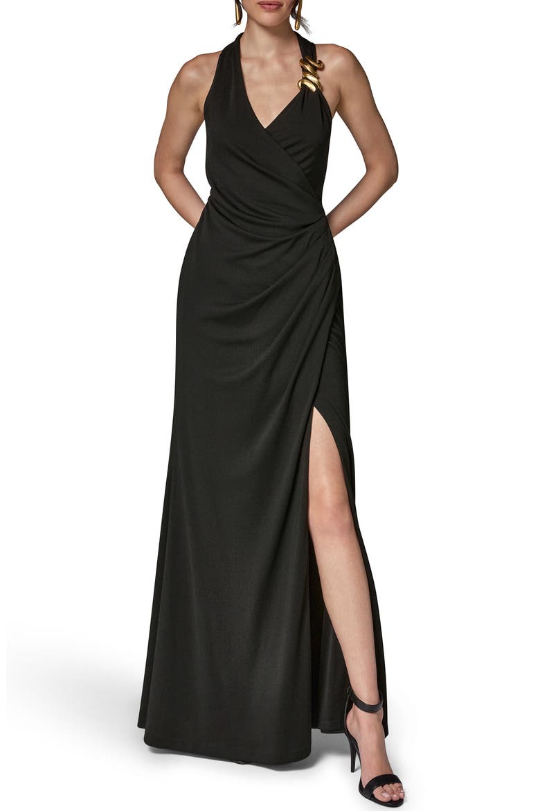 Slit Jersey Gown, Main, color, BLACK
