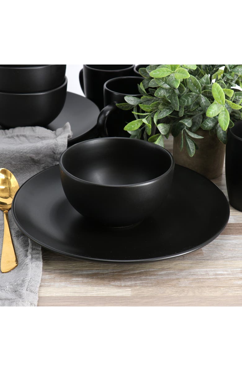 Gibson Home Everyday Plus 12 Piece Round Stoneware Dinnerware Set, Alternate, color, Black