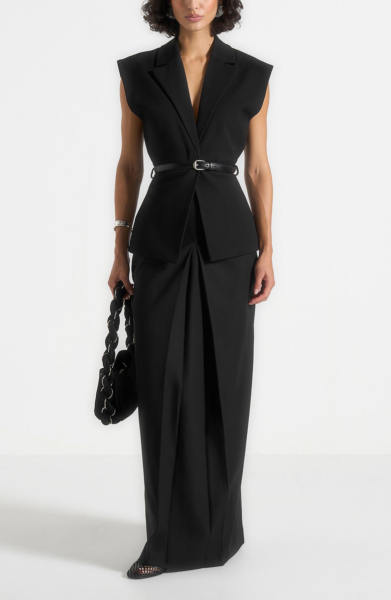 Manière De Voir Linda Tailored Wide Shoulder Cinched Waistcoat, Alternate, color, Black