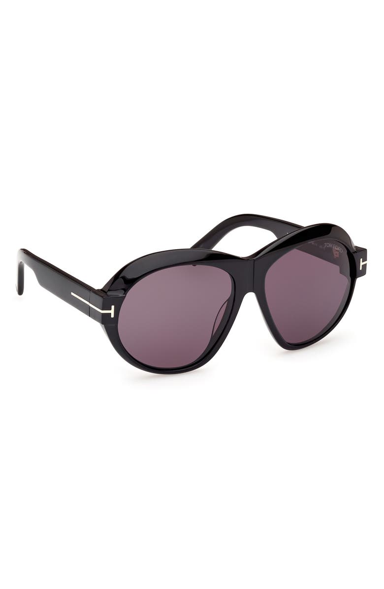 TOM FORD Inger 59mm Round Sunglasses, Alternate, color, Black Eco / T Logo