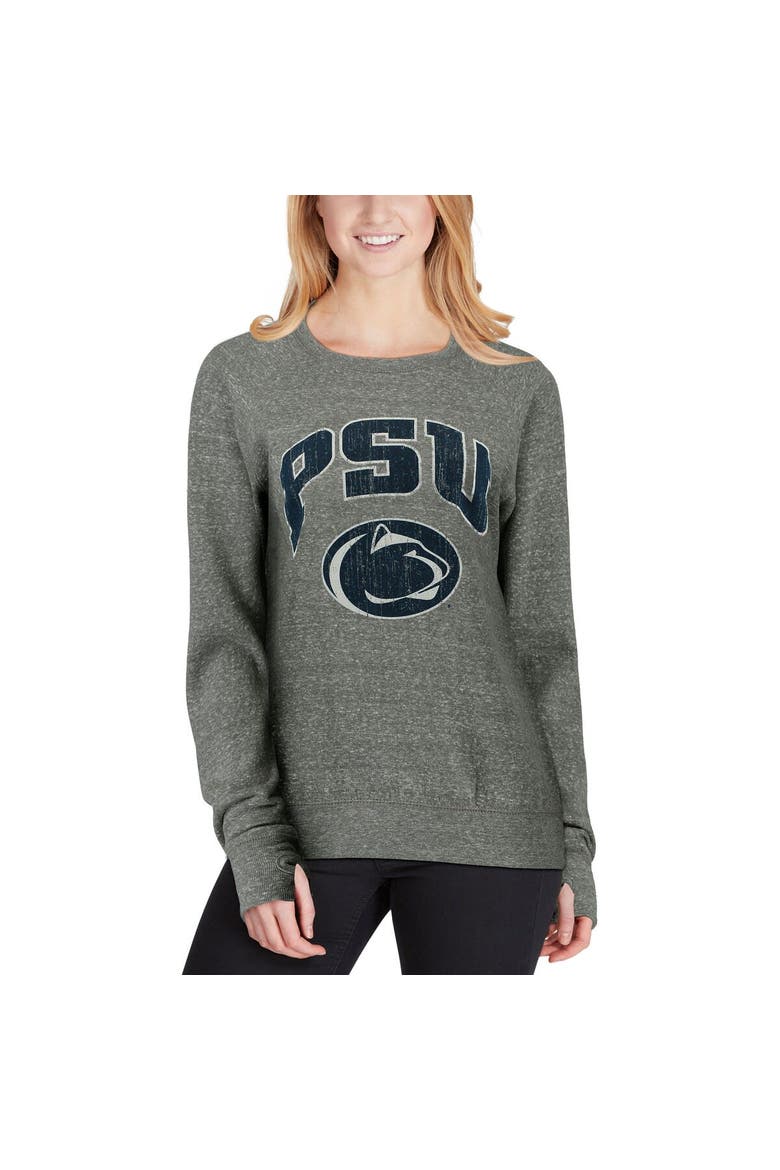 Women's Pressbox Heathered Gray Penn State Nittany Lions Edith Vintage Knobi Pullover Sweatshirt, Alternate, color, Heather Gray