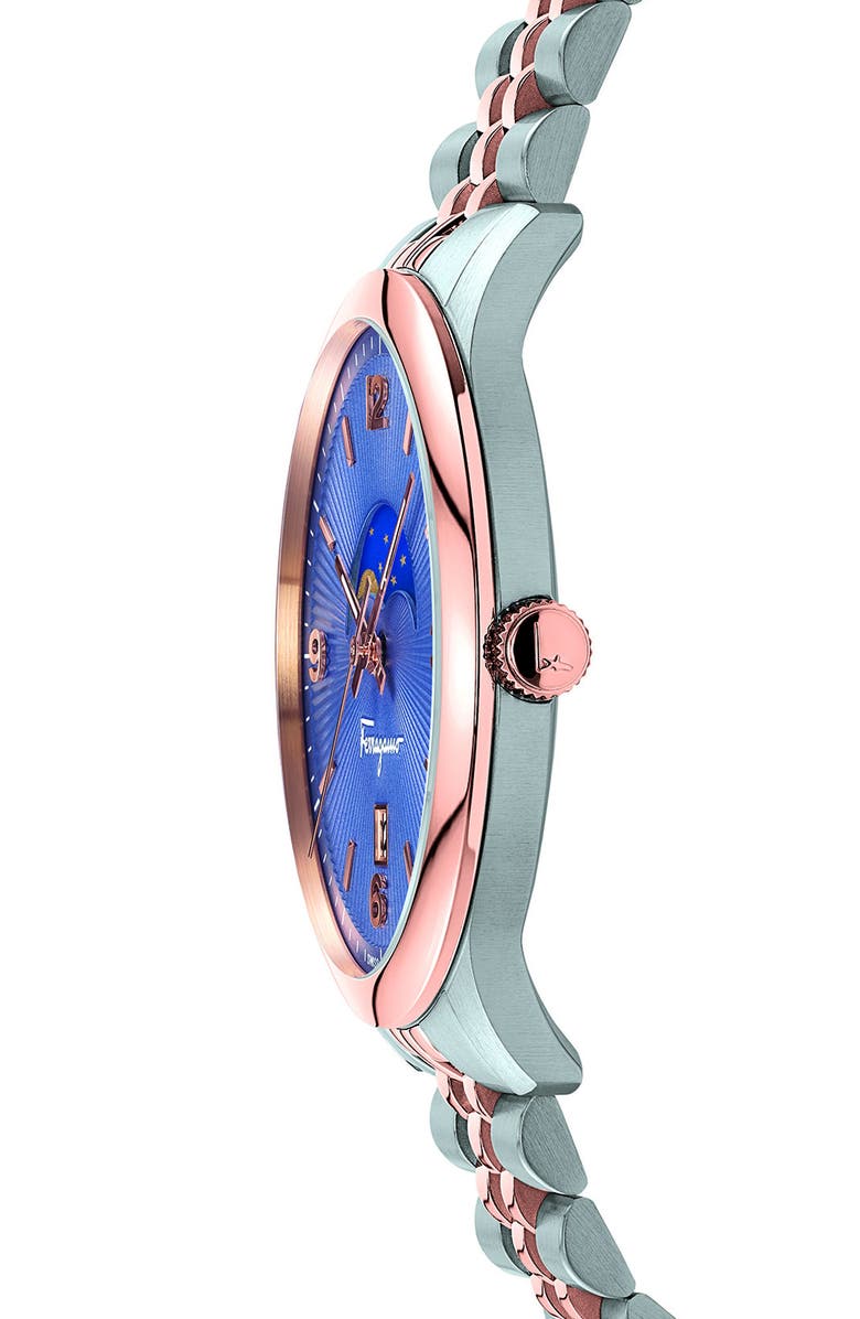 FERRAGAMO Duo Moon Phase Bracelet Watch, 40mm x 8.5mm, Alternate, color, Ip Rose Gold/ Stainless Steel