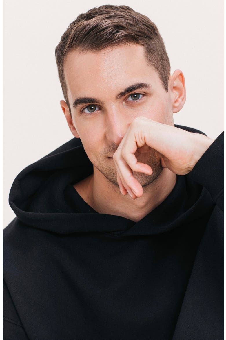 Men's Organic Cotton Teddy Oversized Hoodie, Alternate, color, Black