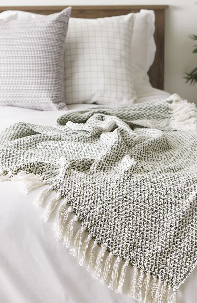 Design Imports Tassel Woven Cotton Throw Blanket, Alternate, color, Green